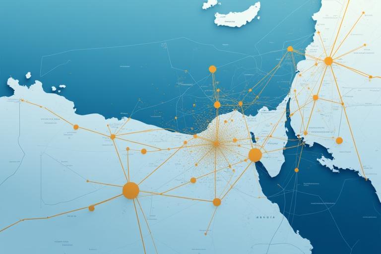 Abstract visual representation of a map focused on the Dubai area